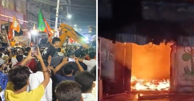 কলকাতায় বুলডোজার দিয়ে মাংসের দোকান ভাঙল বিজেপির কর্মীরা!