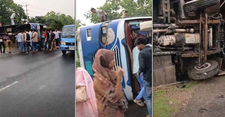 গাজীপুরে সড়কে উল্টে গেল উত্তরা ইউনিভার্সিটির বাস, আহত ২১ শিক্ষার্থী